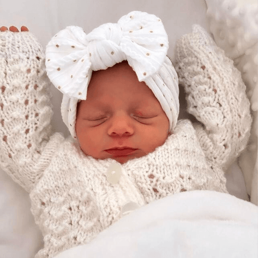 White Gold Spot Smaller Bow Headband For Girls From Newborn - Image 1