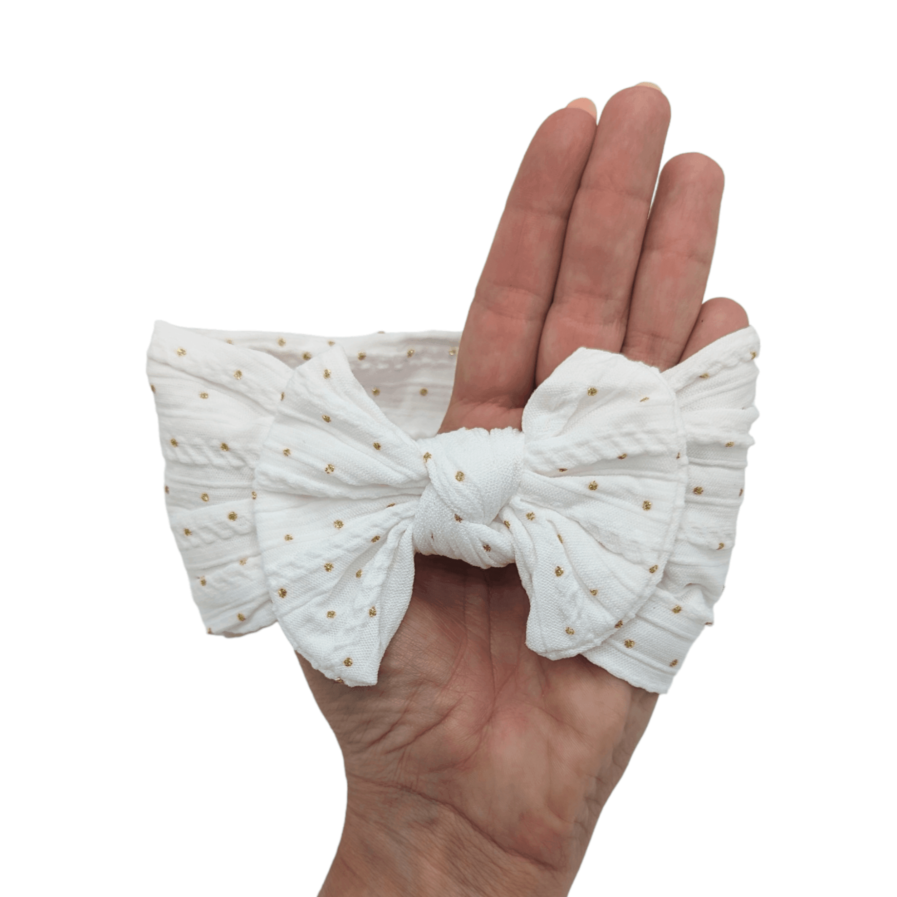 White Gold Spot Smaller Bow Headband For Girls From Newborn - Image 2