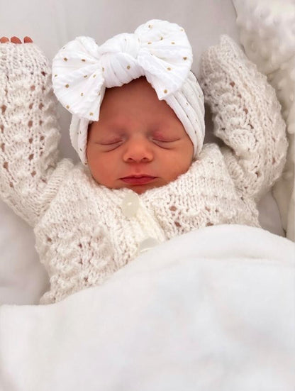 White Gold Spot Smaller Bow Headband For Girls From Newborn - Image 4
