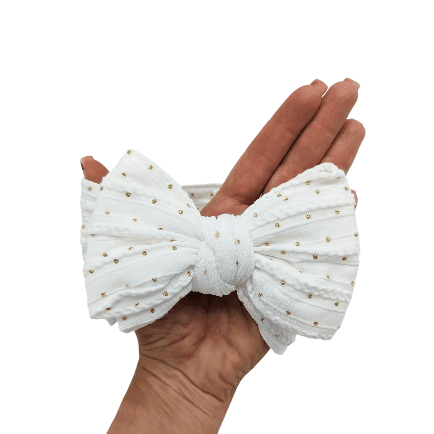 White Gold Spot Larger Bow Headband Perfect For Babies - Image 2