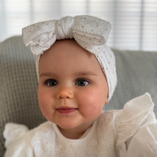 White Gold Spot Larger Bow Cable Knit Headband - Christmas Collection