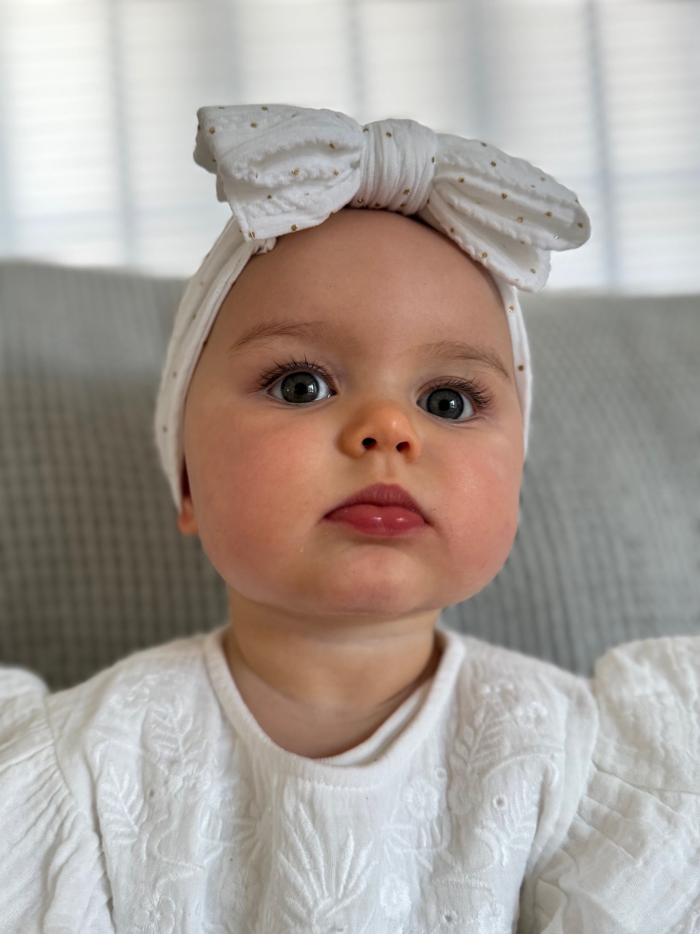 White Gold Spot Larger Bow Headband Perfect For Babies - Image 4