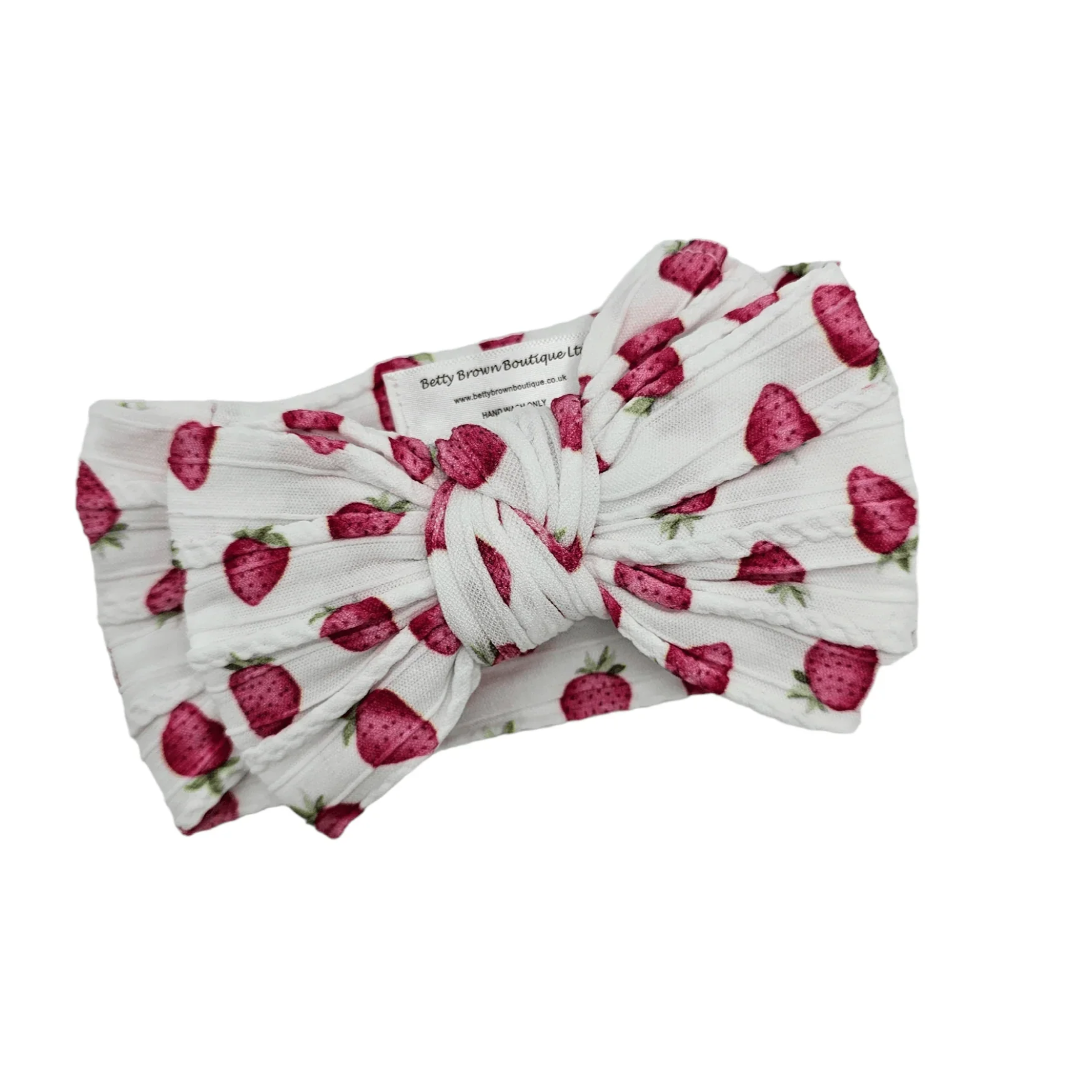 White Strawberry Larger Bow Headband For Newborns to Age 3 - Image 2