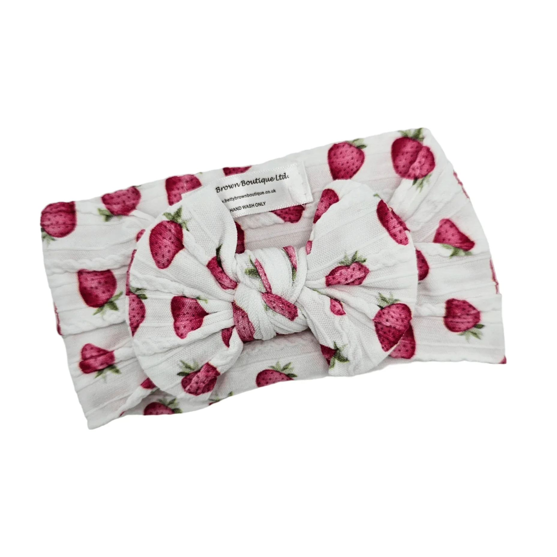 White Strawberry Print Smaller Bow Headband For Babies - Image 2
