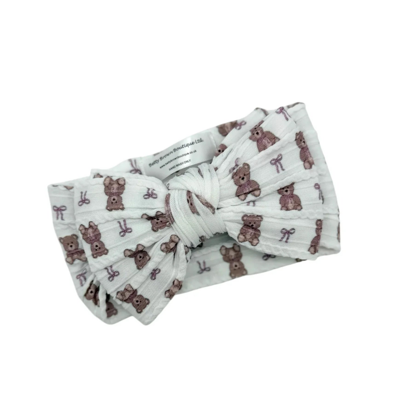 White Teddy Larger Bow Headband for Girls From Newborn - Image 2