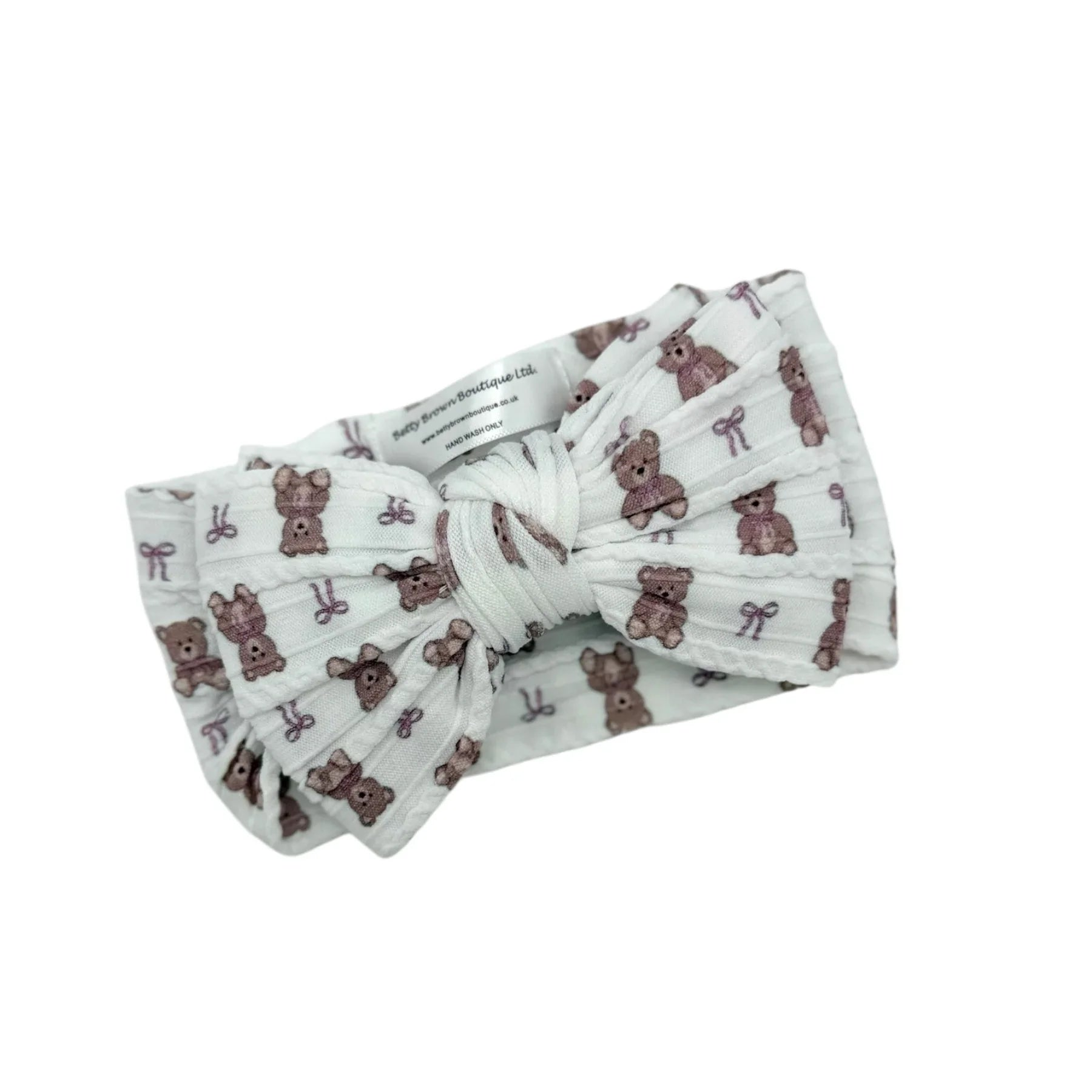 White Teddy Larger Bow Headband for Girls From Newborn - Image 2