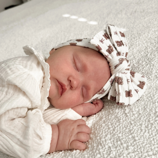 White Teddy Larger Bow Headband for Girls From Newborn - Image 1