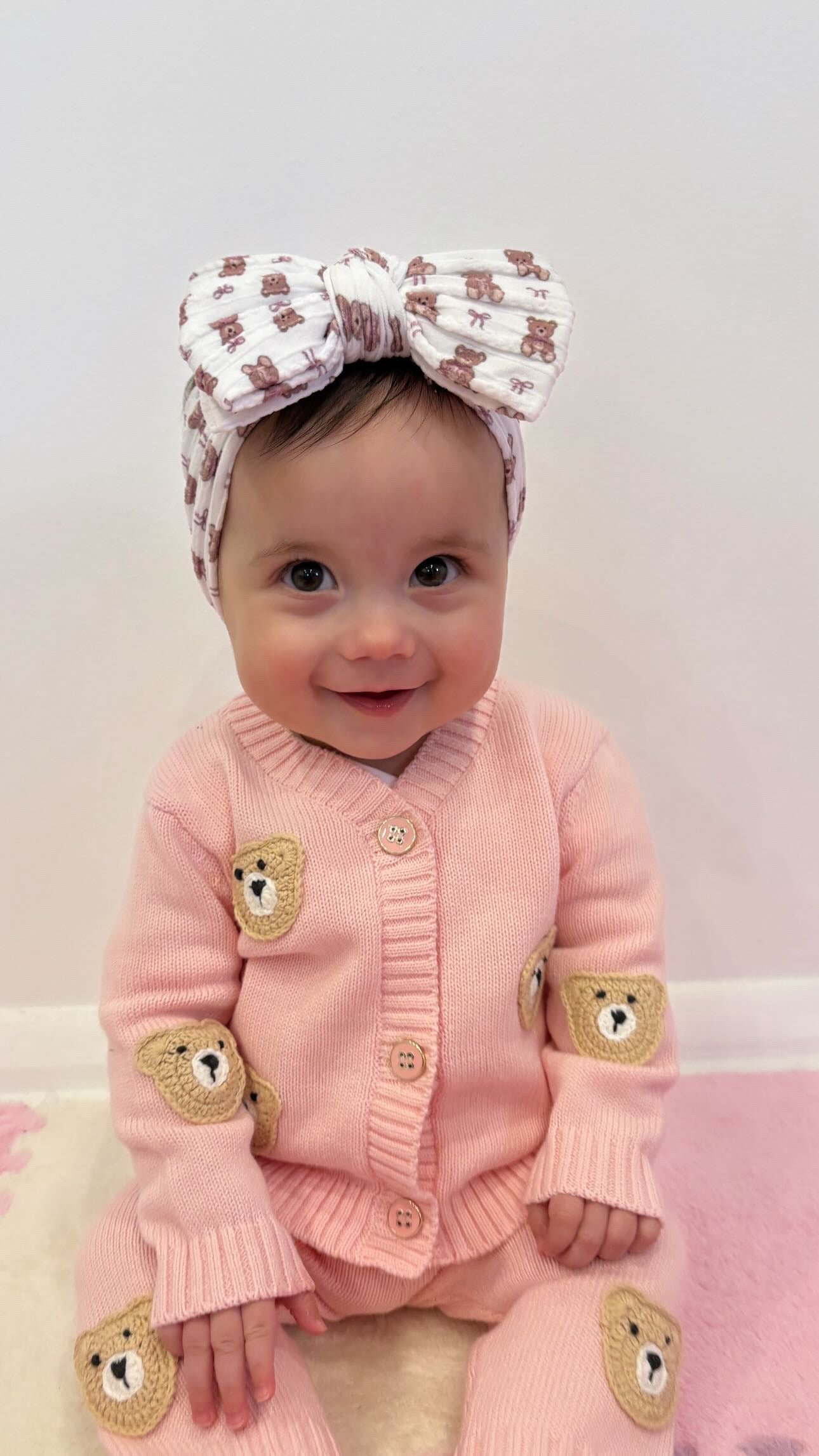 White Teddy Larger Bow Headband for Girls From Newborn - Image 2