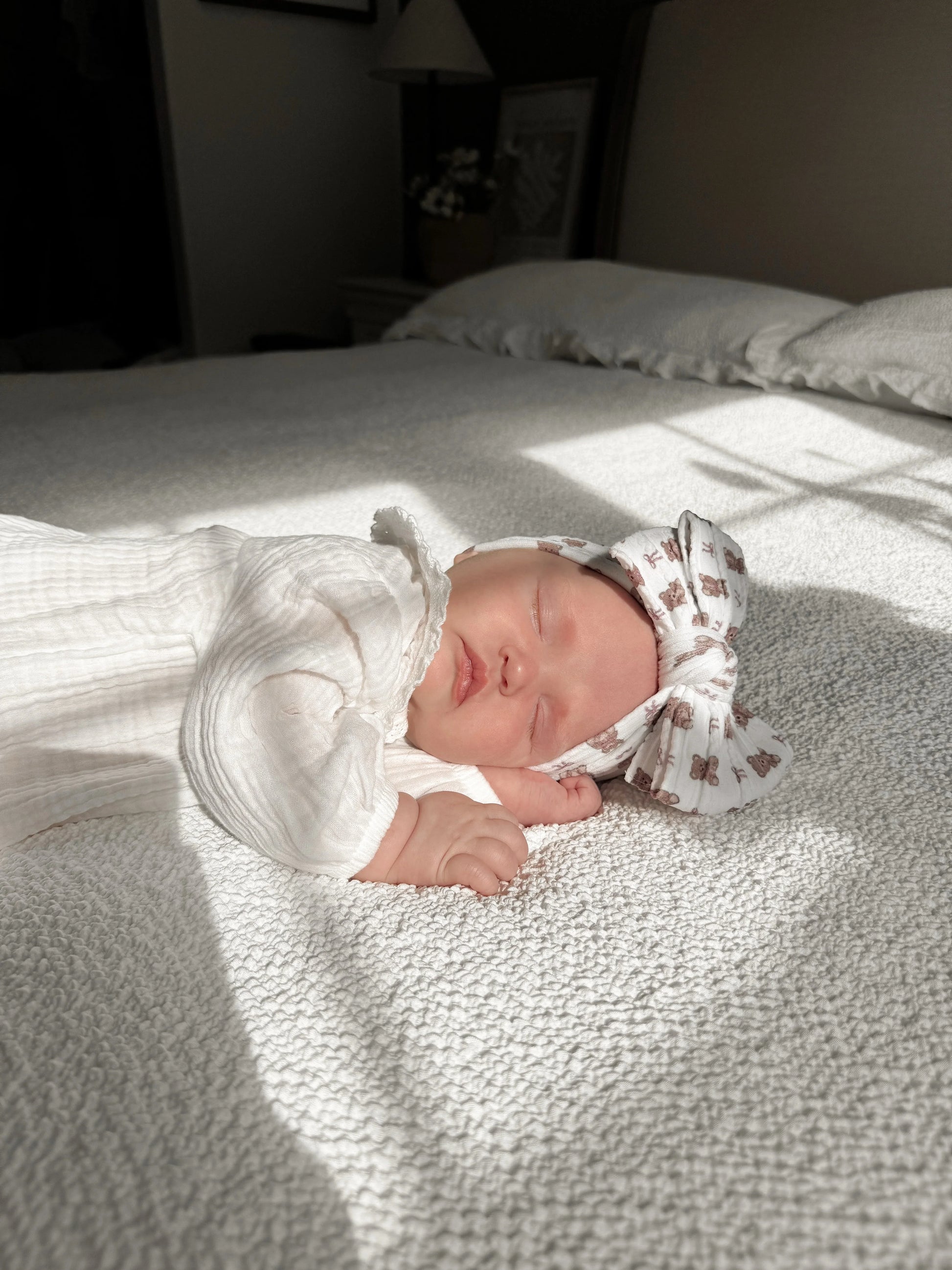 White Teddy Larger Bow Headband for Girls From Newborn - Image 6