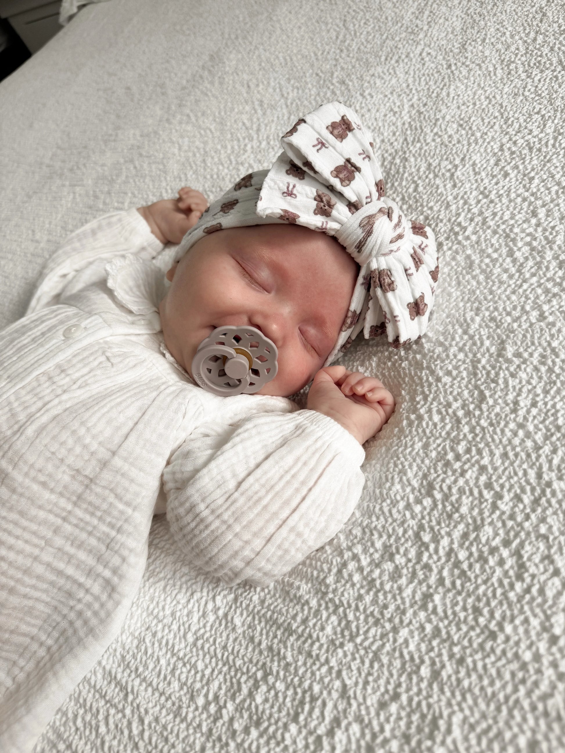 White Teddy Larger Bow Headband for Girls From Newborn - Image 1