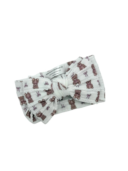 White Teddy Larger Bow Headband for Girls From Newborn - Image 3
