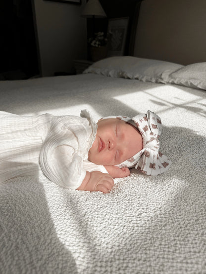 White Teddy Larger Bow Headband for Girls From Newborn - Image 4
