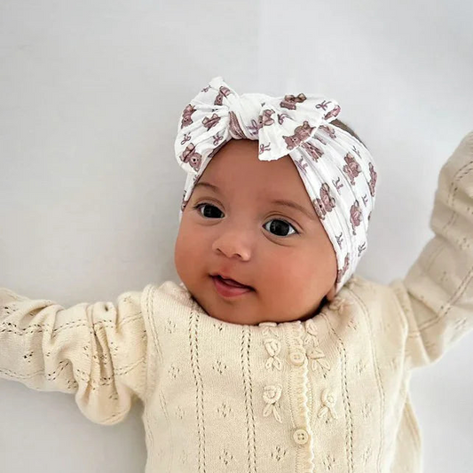 White Teddy Bear Smaller Bow Headband For Baby Girls - Image 1