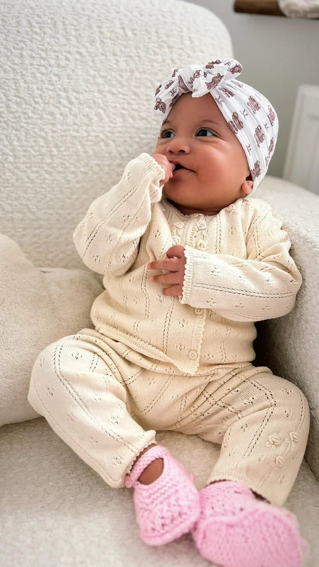 White Teddy Bear Smaller Bow Headband For Baby Girls - Image 2