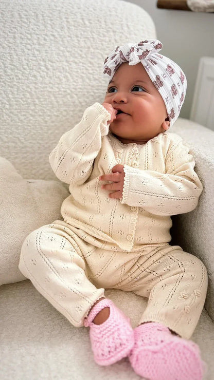 White Teddy Bear Smaller Bow Headband For Baby Girls - Image 2