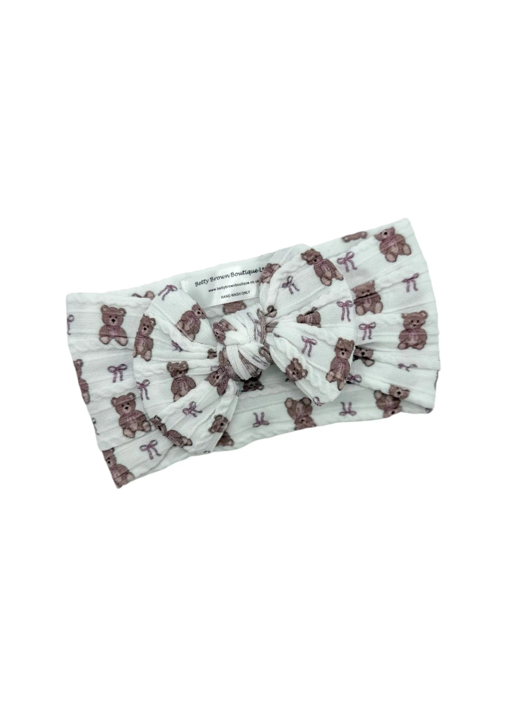 White Teddy Bear Smaller Bow Headband For Baby Girls - Image 3