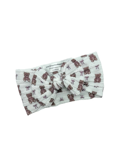 White Teddy Bear Smaller Bow Headband For Baby Girls - Image 3