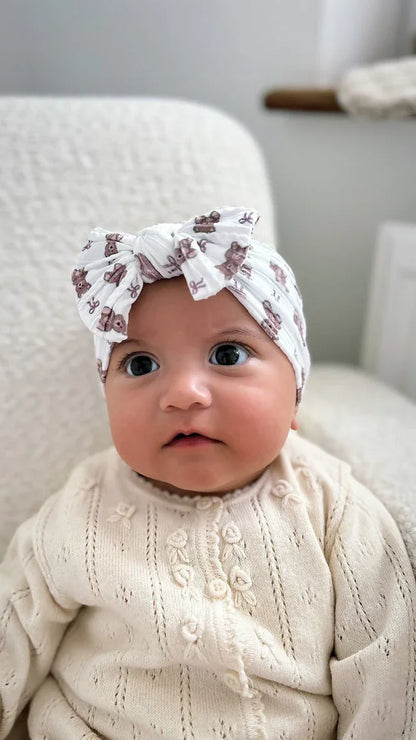 White Teddy Bear Smaller Bow Headband For Baby Girls - Image 6