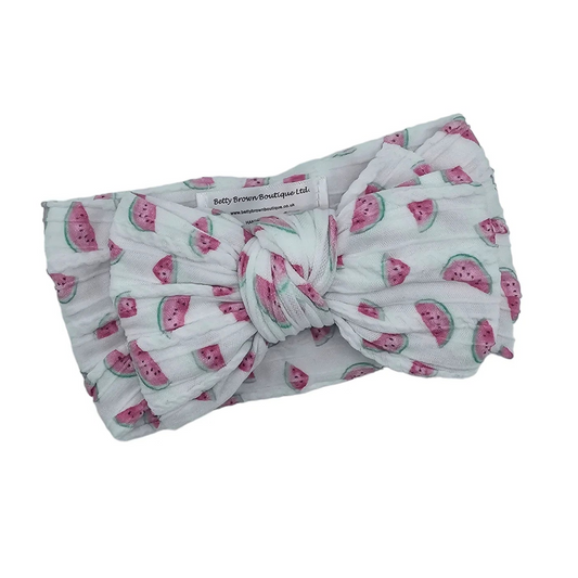 White Watermelon Larger Bow Headband For Newborns to Toddlers - Image 1