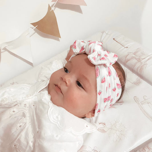 White Watermelon Print Smaller Bow Headband For Baby Girls - Image 1