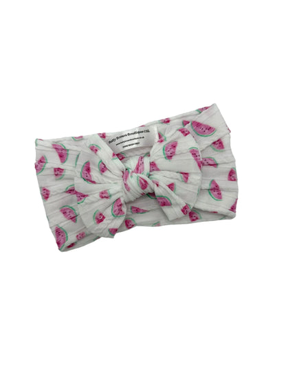 White Watermelon Print Smaller Bow Headband For Baby Girls - Image 2