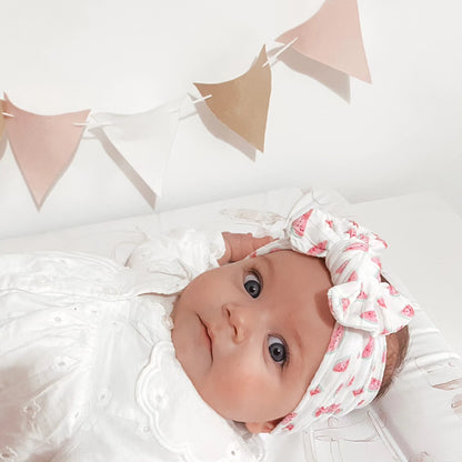 White Watermelon Print Smaller Bow Headband For Baby Girls - Image 3