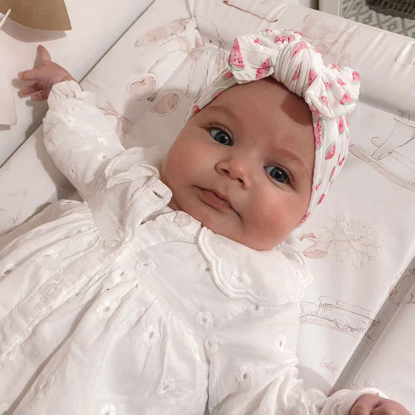 White Watermelon Print Smaller Bow Headband For Baby Girls - Image 4