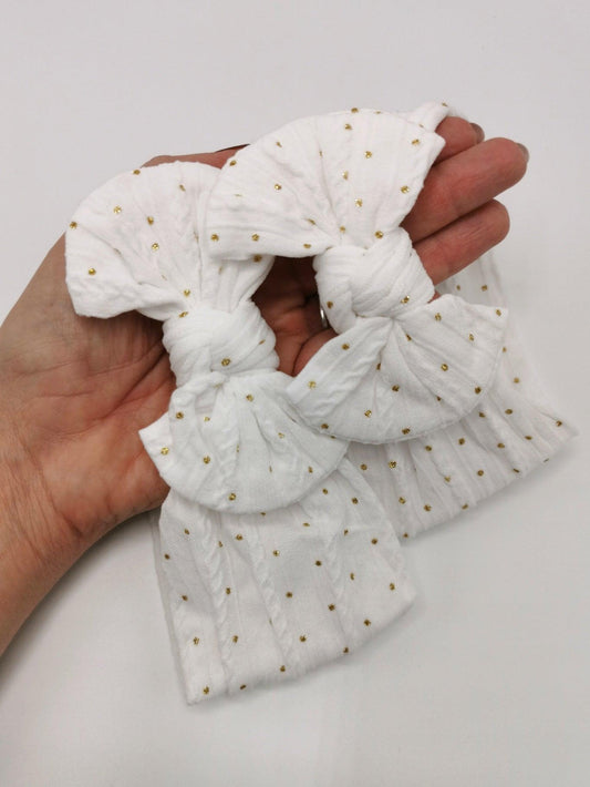 White Gold Spots Cable Knit Mummy and Me Matching Headwraps - Betty Brown Boutique Ltd