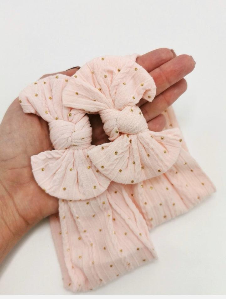 Ballet Pink Gold Spots Smaller Bow Mummy and Me Matching Headwraps - Betty Brown Boutique Ltd