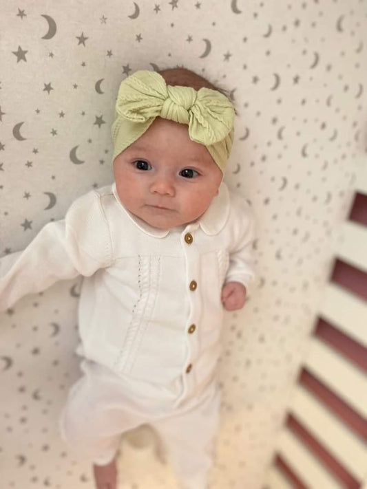 Lime Green Smaller Bow Cable Knit Headwrap - Betty Brown Boutique Ltd