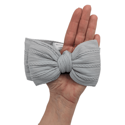 Light Grey Larger Bow Cable Knit Headwrap - Betty Brown Boutique Ltd