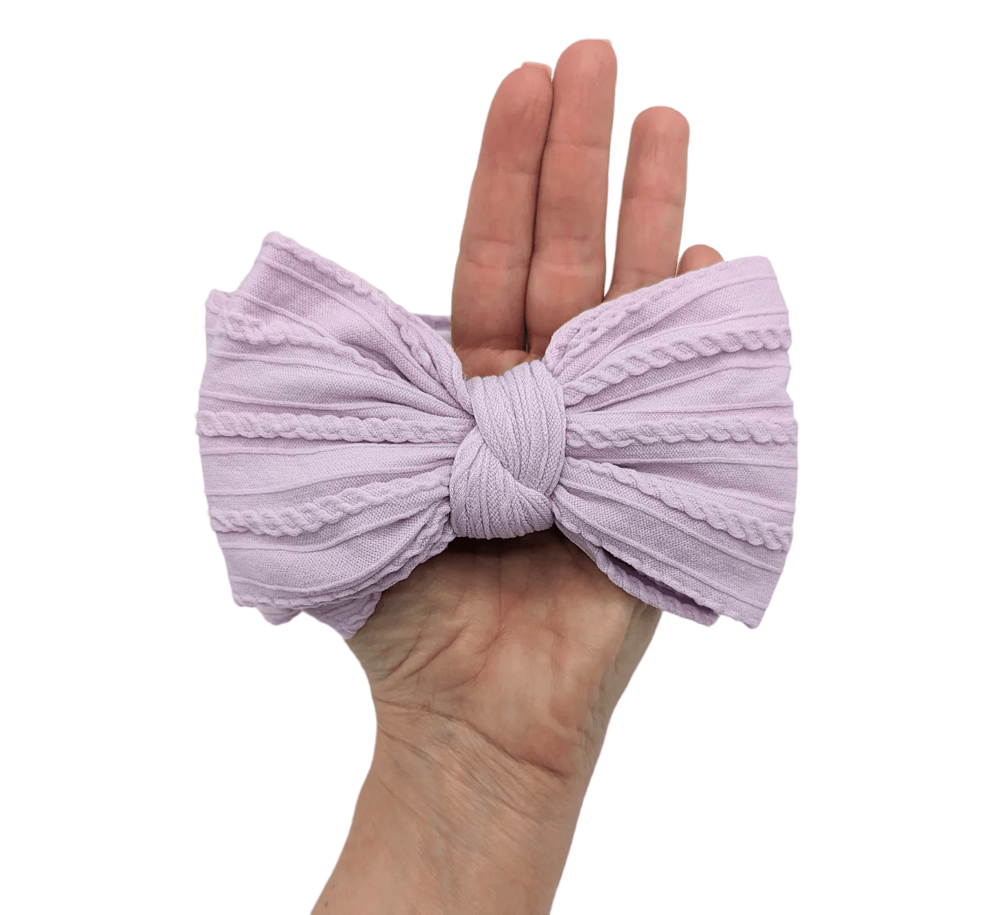 Bright lilac larger Bow Cable Knit headwrap - Betty Brown Boutique Ltd