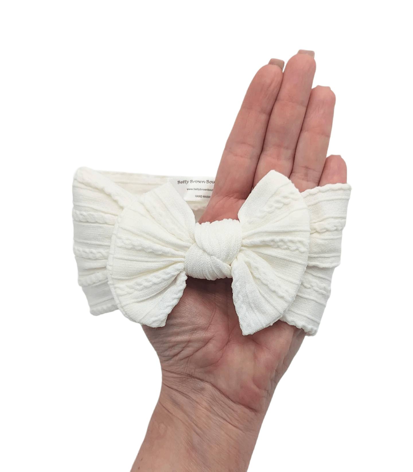 Pearl White Smaller Bow Cable Knit Headwrap - Betty Brown Boutique Ltd