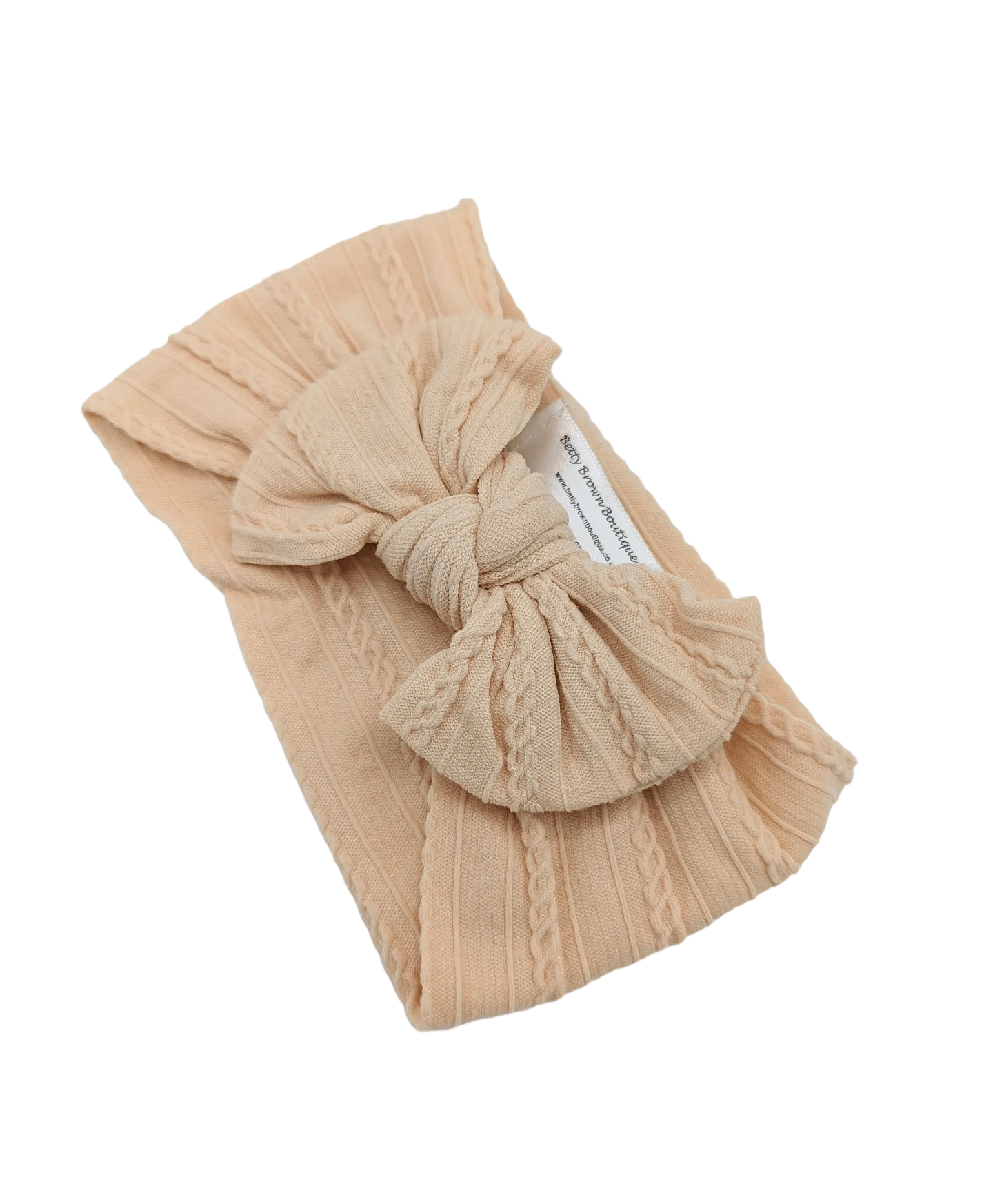 Cappuccino Smaller Bow Cable Knit Headwrap - Betty Brown Boutique Ltd