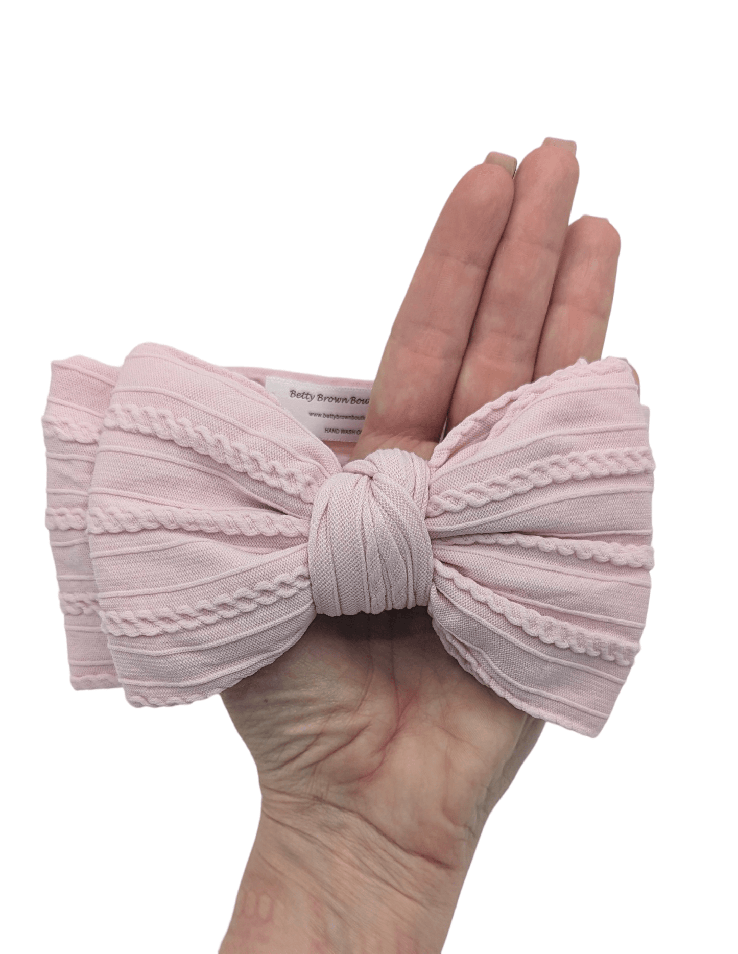 Blush pink larger bow cable knit headwrap - Betty Brown Boutique Ltd