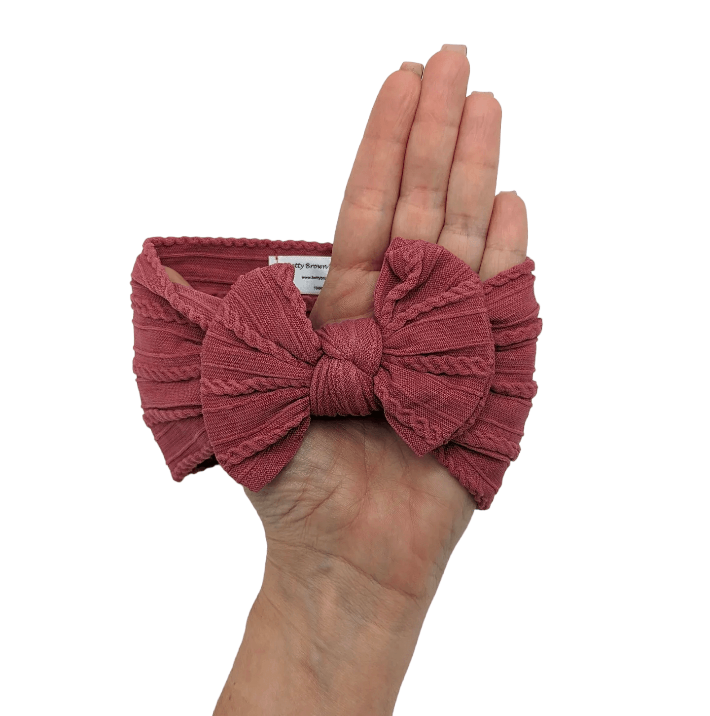 Pale Raspberry Smaller Bow Cable Knit Headwrap - Betty Brown Boutique Ltd