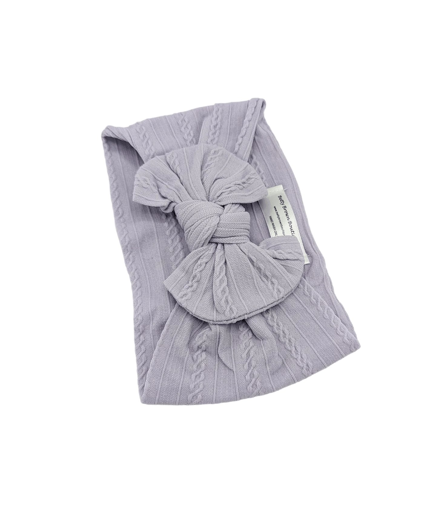 Pale Lilac Smaller Bow Cable Knit Headwrap - Betty Brown Boutique Ltd