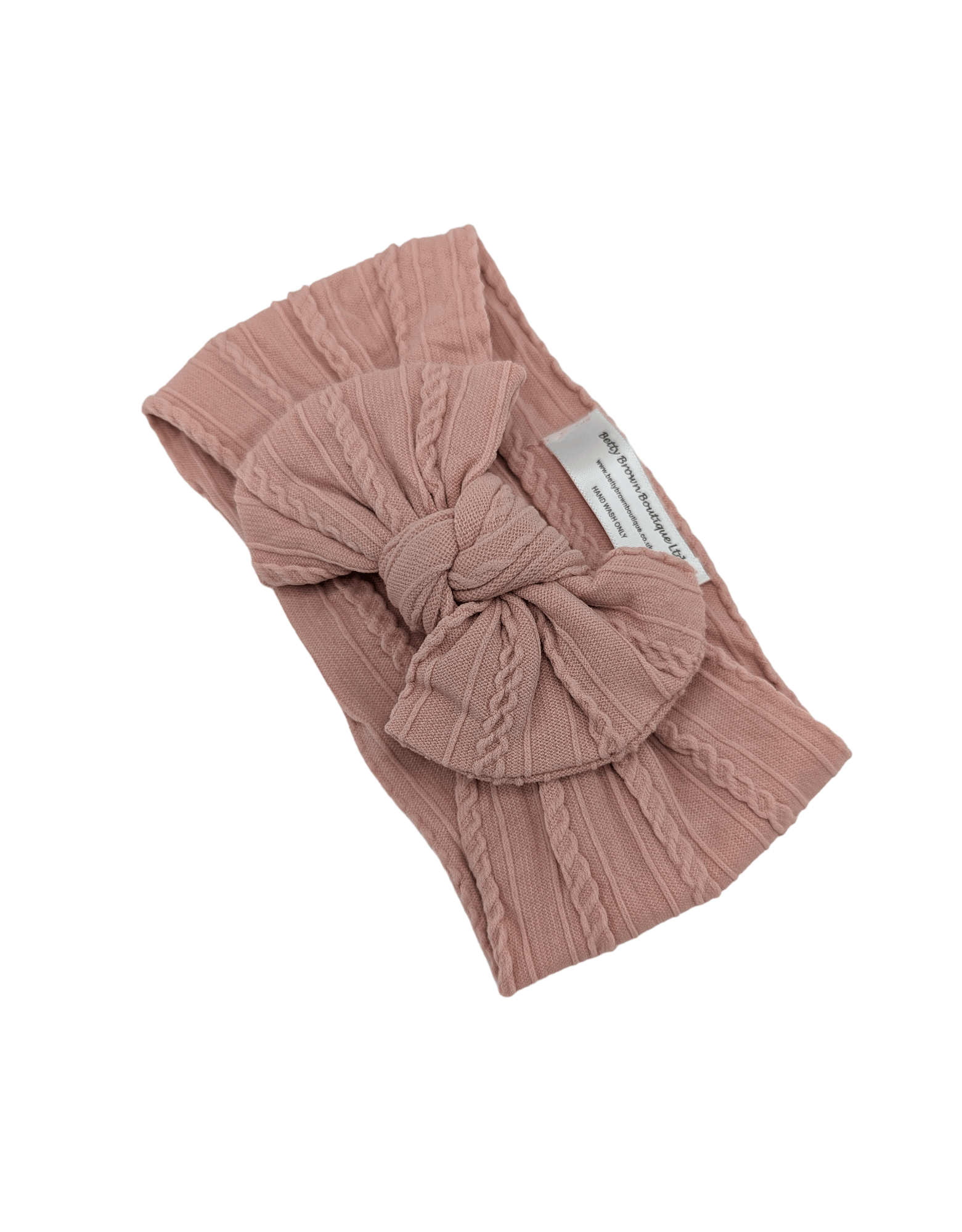 Lighter Dusty Pink Smaller Bow Cable Knit Headwrap - Betty Brown Boutique Ltd