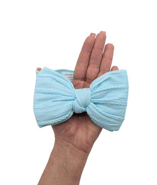 Light Blue Larger Bow Cable Knit Headwrap - Betty Brown Boutique Ltd