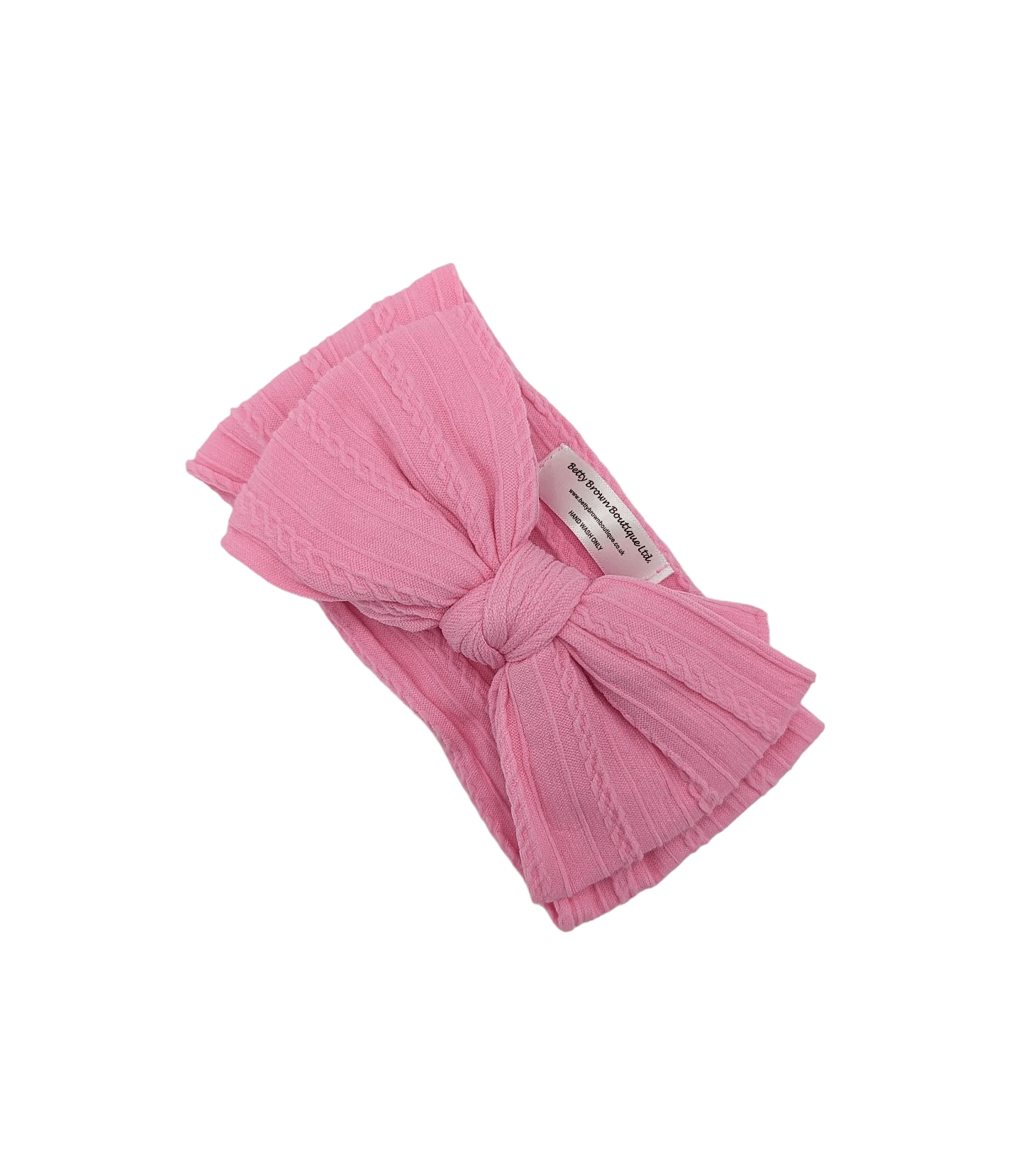 Candy Pink Larger Bow Cable Knit Headwrap - Betty Brown Boutique Ltd