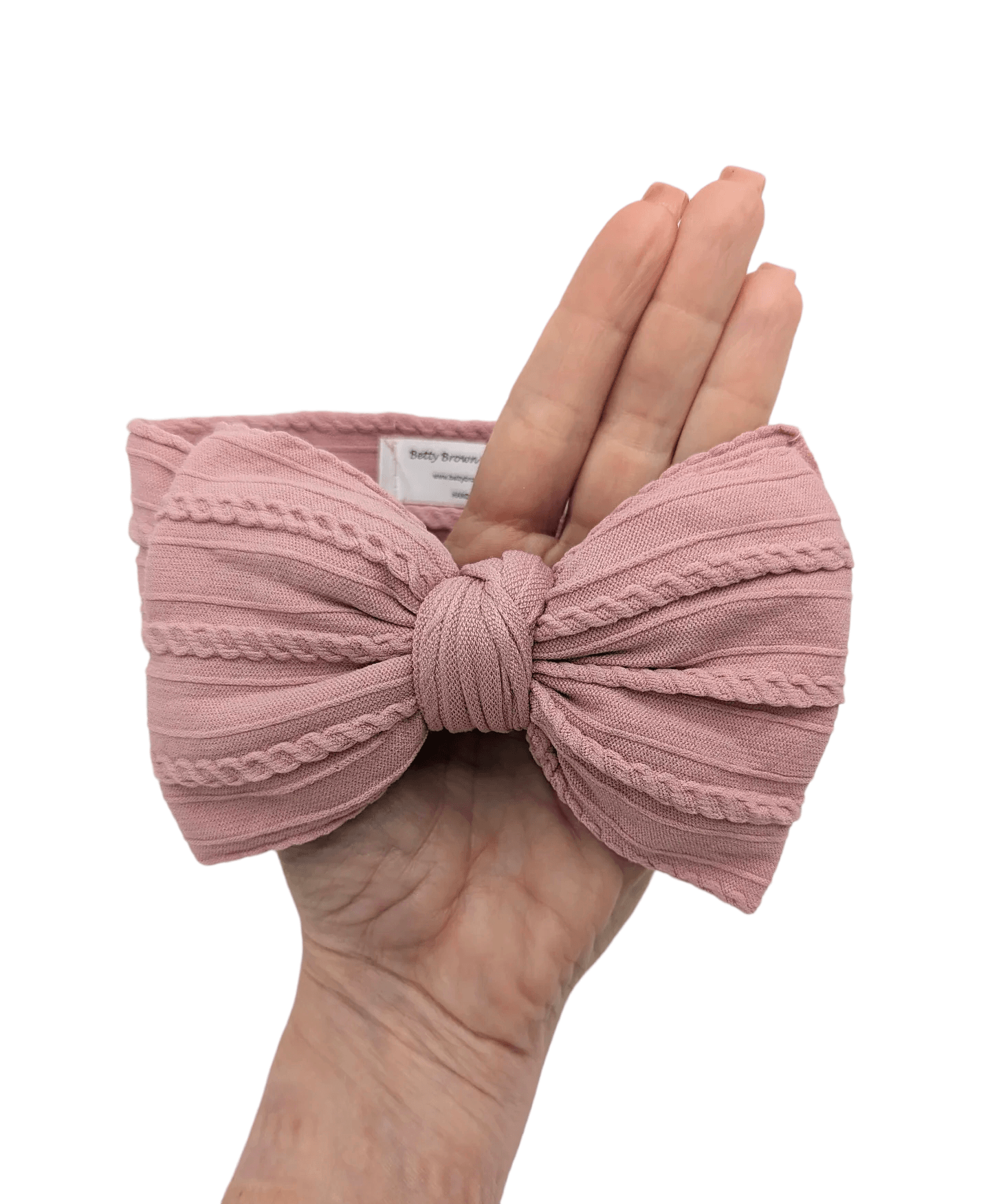 Darker Dusty Pink Larger Bow Cable Knit Headwrap - Betty Brown Boutique Ltd