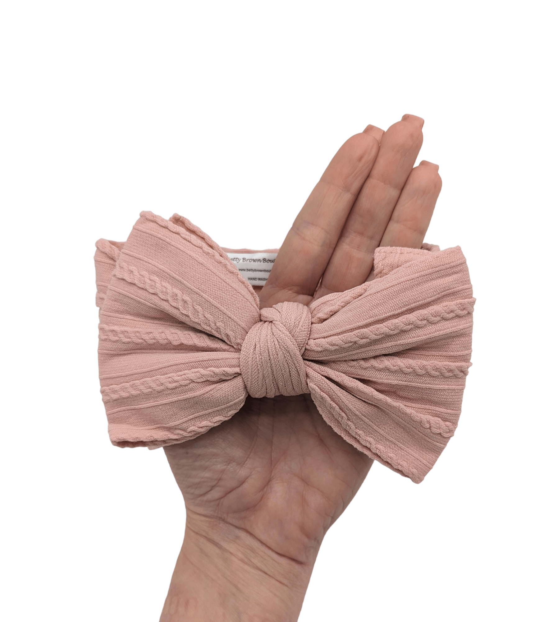 Lighter Dusty Pink Larger Bow Cable Knit headwraps - Betty Brown Boutique Ltd
