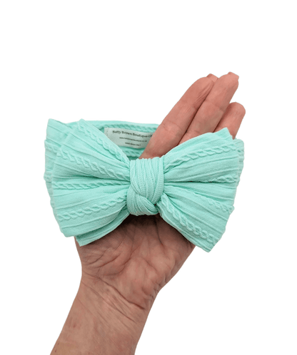 Mint Green Larger Bow Cable Knit Headwrap - Betty Brown Boutique Ltd
