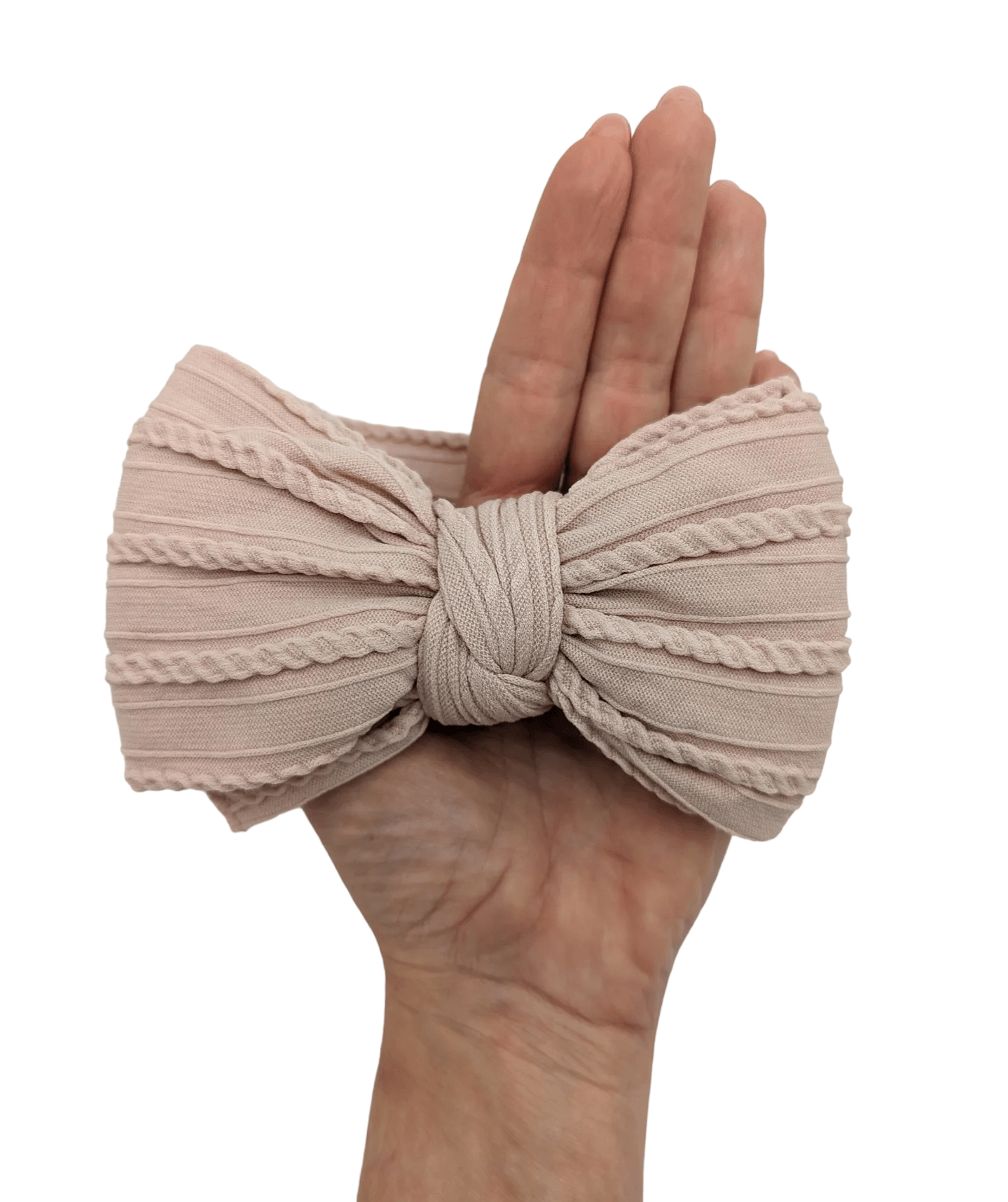 Primrose Pink Larger Bow Cable Knit Headwrap - Betty Brown Boutique Ltd