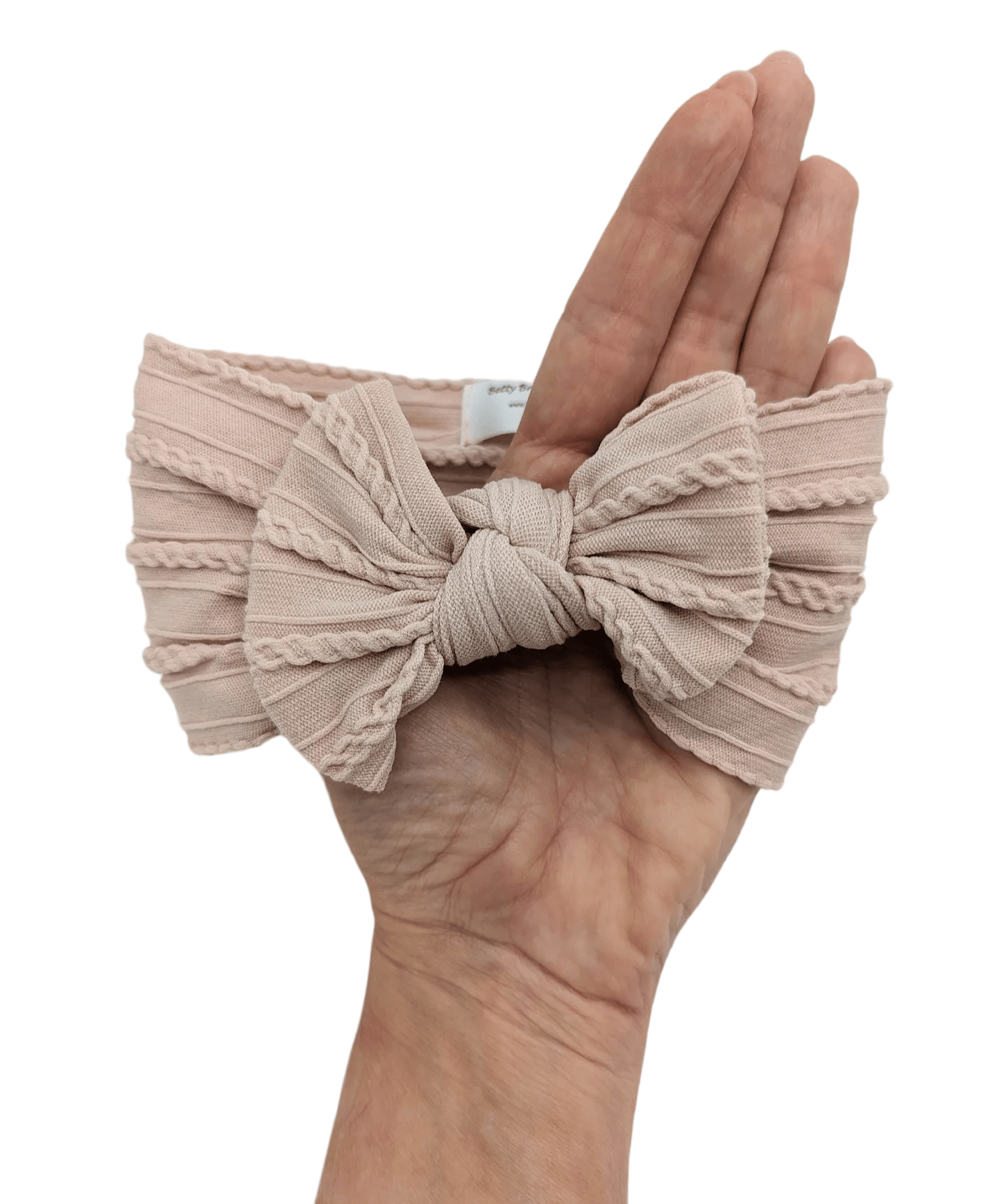 Primrose Pink Smaller Bow Cable Knit Headwrap - Betty Brown Boutique Ltd