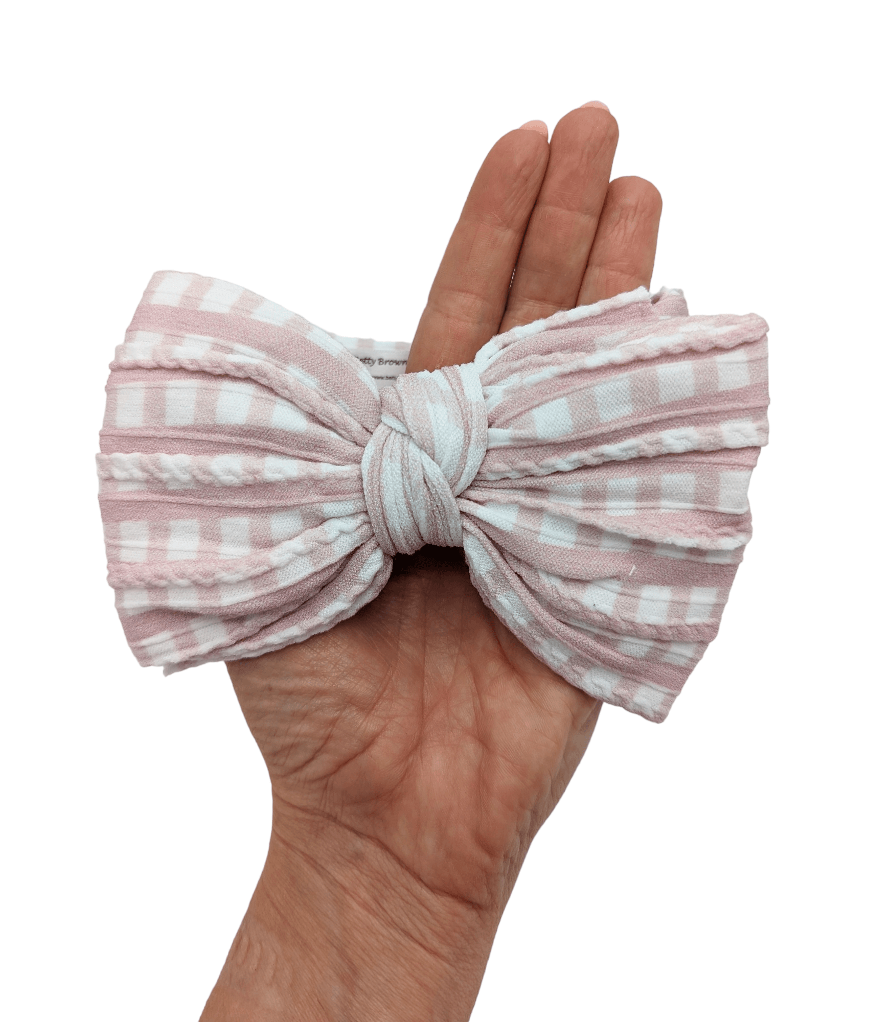 Beige Gingham Larger Bow Cable Knit headwrap - Betty Brown Boutique Ltd