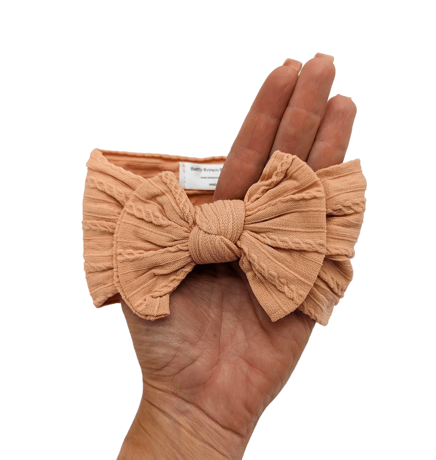 Salmon Pink Smaller Bow Cable Knit Headwrap - Betty Brown Boutique Ltd