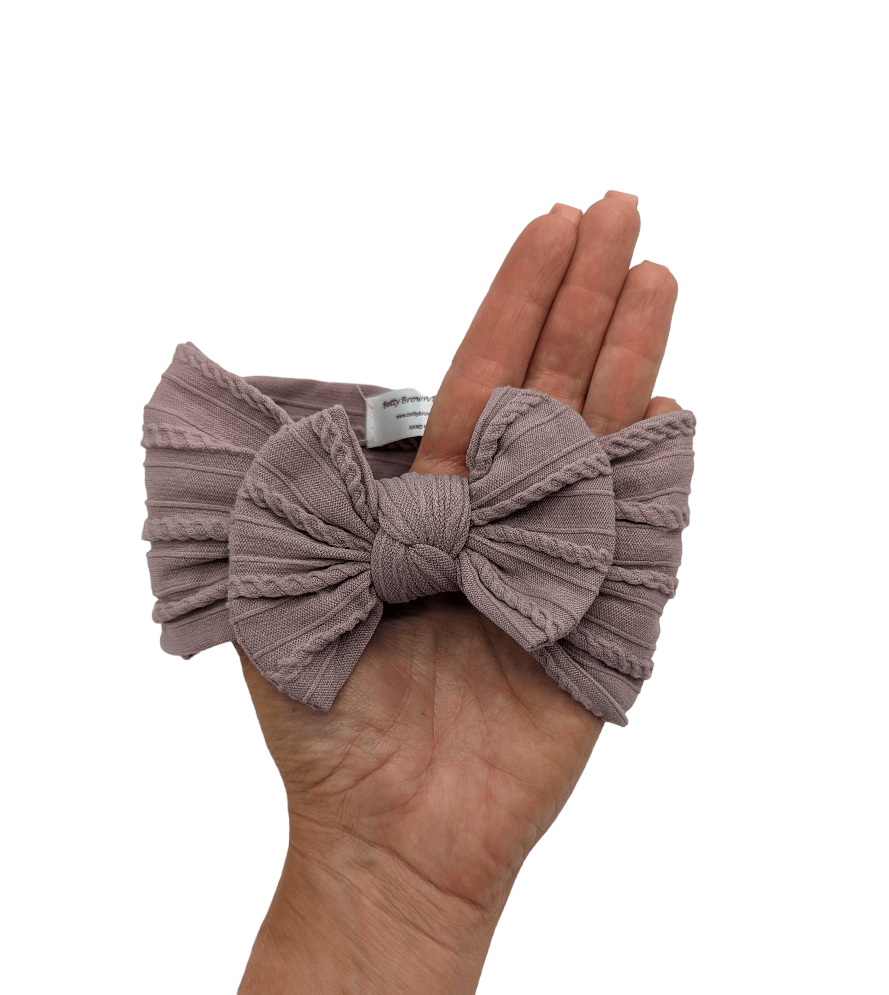 Mauve Smaller Bow Cable Knit Headwrap - Betty Brown Boutique Ltd