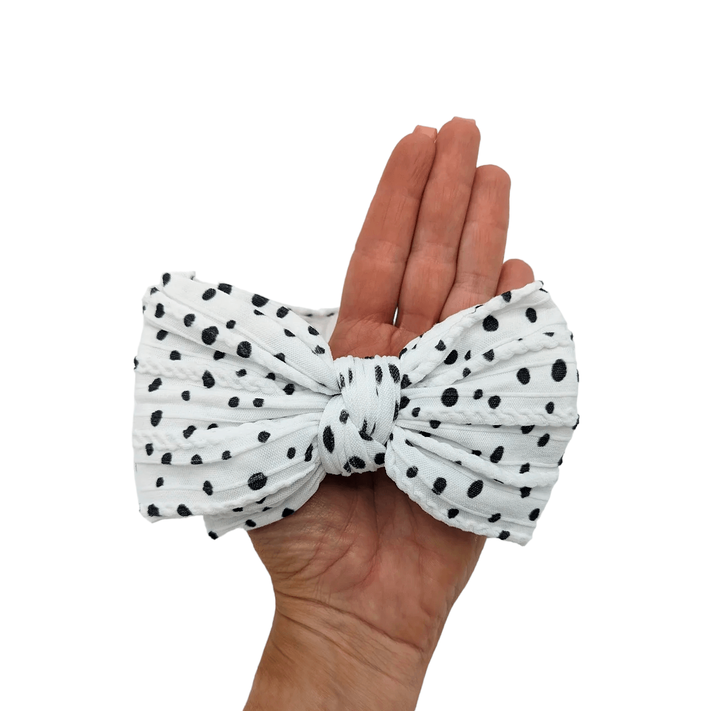 Black and White Dalmatian Larger Bow Cable Knit Headwrap - Betty Brown Boutique Ltd