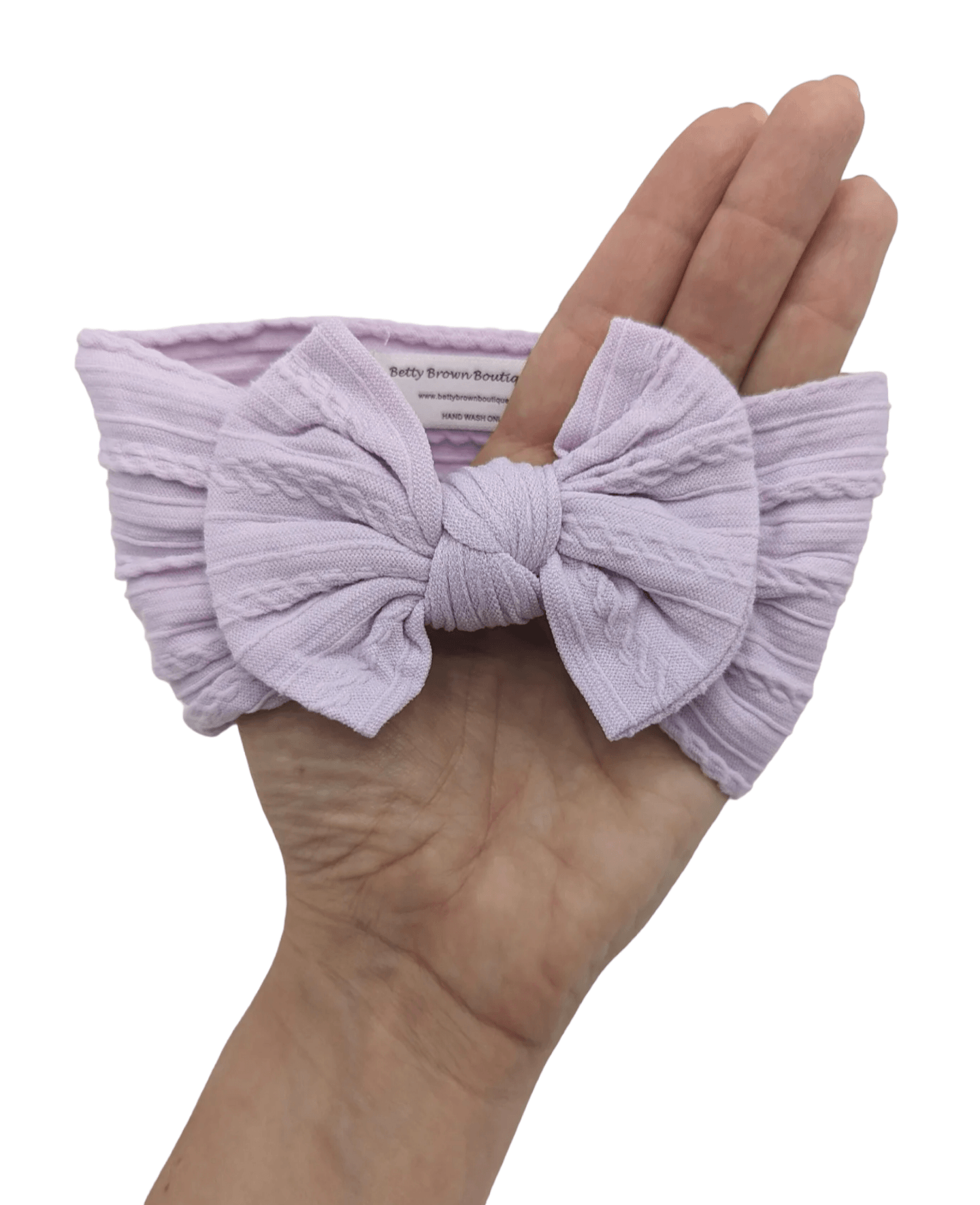 Bright Lilac Smaller Bow Cable Knit Headwrap - Betty Brown Boutique Ltd